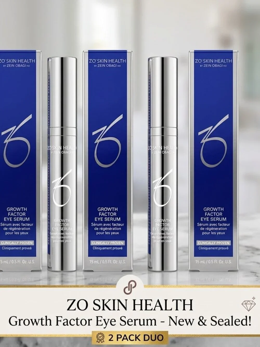ZO Skin Health Growth Factor Eye Serum – 0.5 oz / 15 mL (2-Pack) ✨